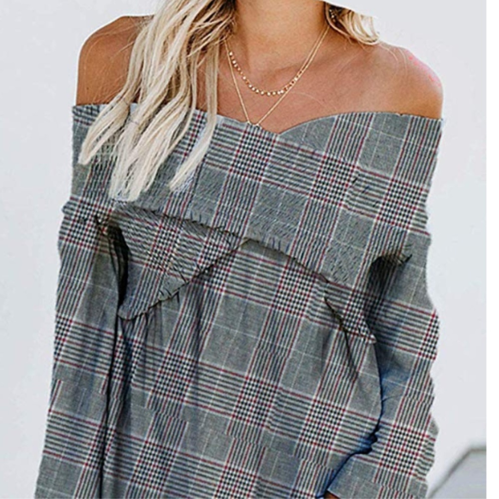 🖤HP🖤 MELISSA Plaid Off Shoulder Blouse